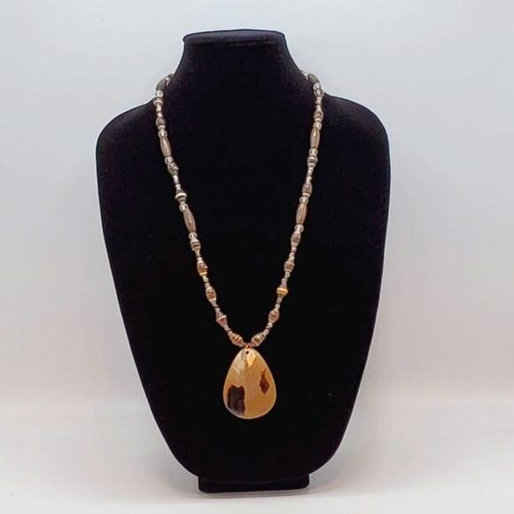 Bohemian Natural Shell and Wood Statement Necklace - Picture 3 of 6